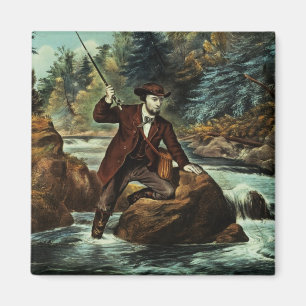 Aimant Pêche de truite de ruisseau - un moment soucieux,
