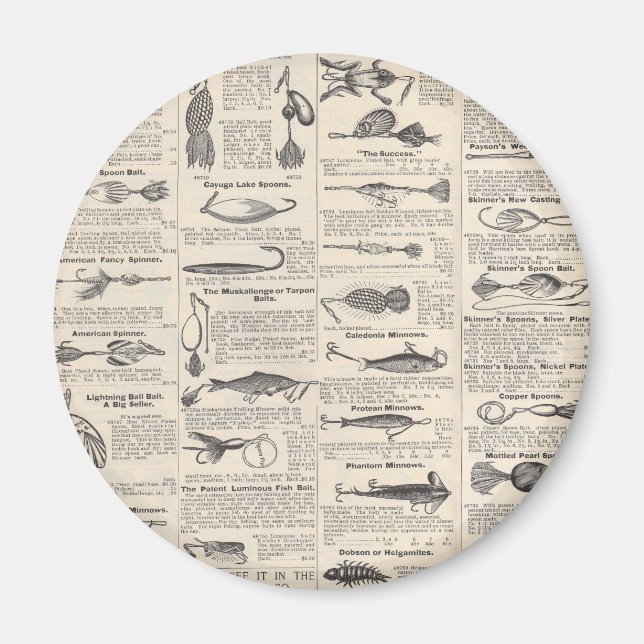 Aimant Pêche vintage leures : pêcheur d'antiquité des ann (Devant)