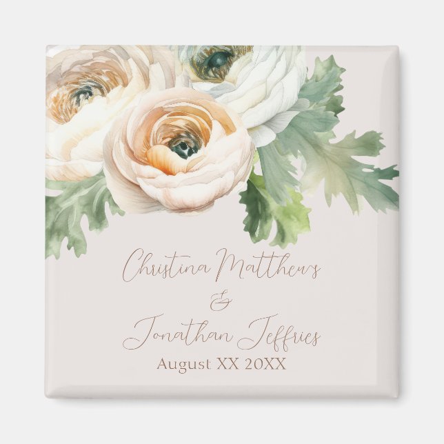 Aimant Pêcher romantique Ranunculus sur ivoire (Devant)