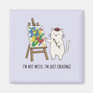Aimant Peinture Abstraite de Chat Blanc Mignon Esthétique