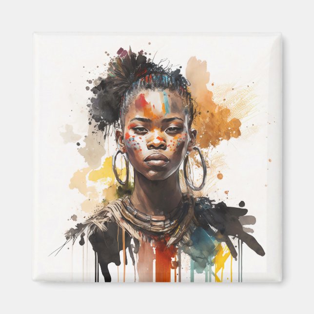 Aimant Peinture aquarelle, Belles femmes de la tribu afri (Devant)