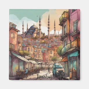 Aimant Peinture aquarelle colorée de la skyline d'Istanbu