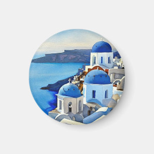 Aimant Peinture aquarelle de Santorin Grèce
