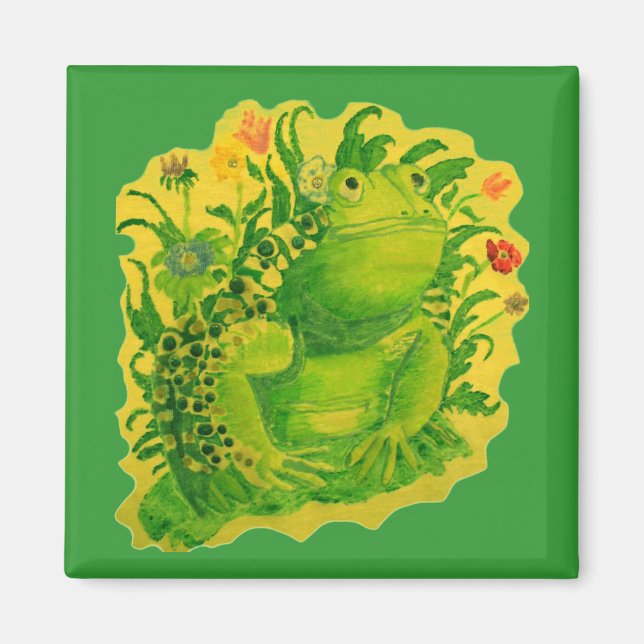 Aimant Peinture artisanale de grenouille verte (Devant)