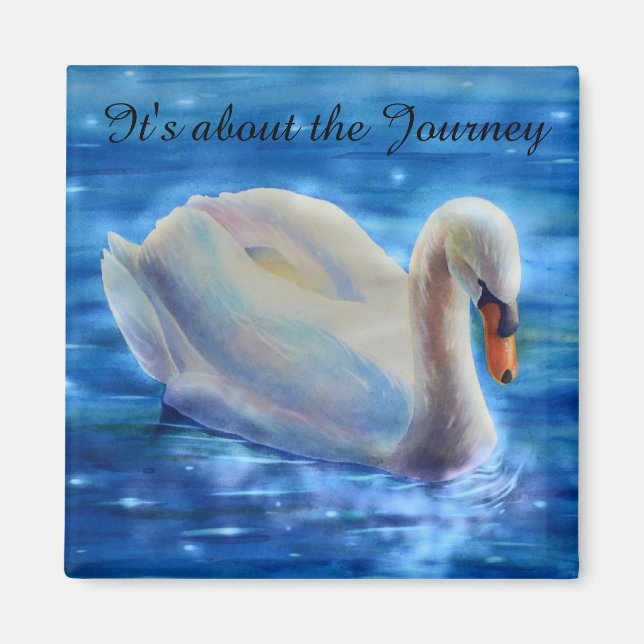 Aimant Peinture d'aquarelle de cygne blanc, sur le voyage (Devant)