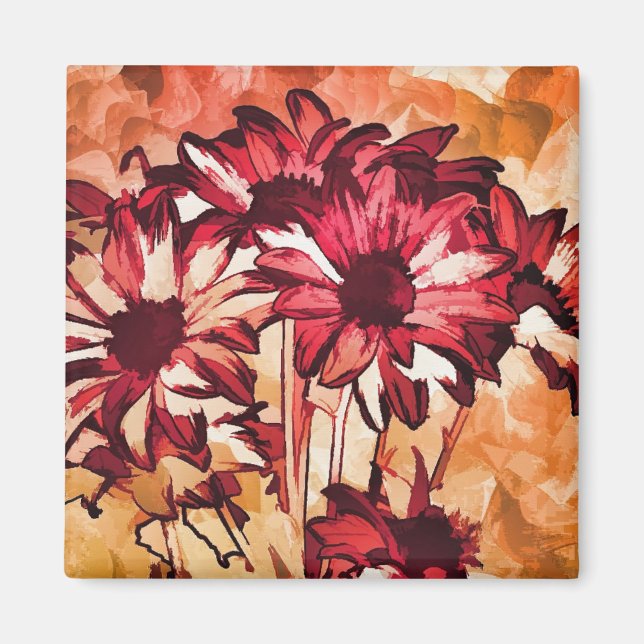Aimant Peinture d'art rustique à fleurs rouges (Devant)