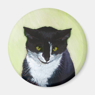 Aimant Peinture de chat Tuxedo - Cute Original Cat Art