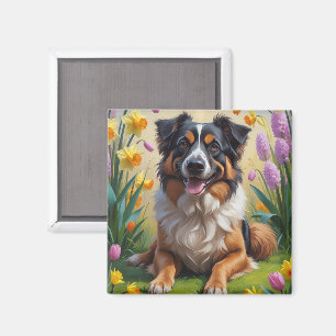 Aimant Peinture de fleurs printanières de berger belge