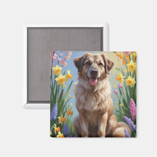 Aimant Peinture de fleurs printanières de chien de berger (Recto/Verso)