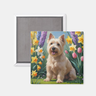 Aimant Peinture de fleurs printanières de Terrier Wheaten