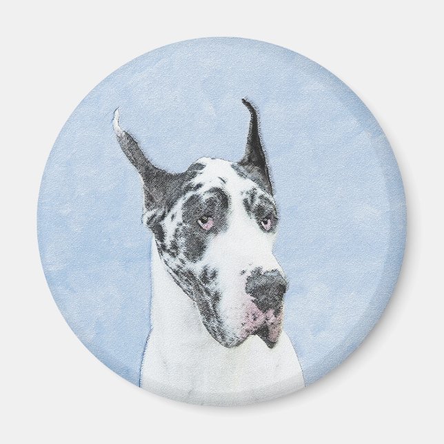 Aimant Peinture de Grand Danois (Arlequin) - Art de chien (Devant)