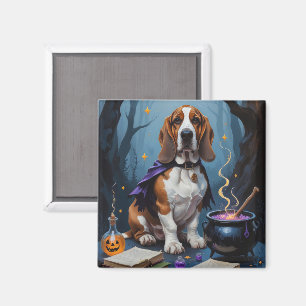 Aimant Peinture de Halloween fantaisiste de chien Basset