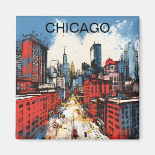 Aimant Peinture de la skyline de Chicago – Art urbain de 