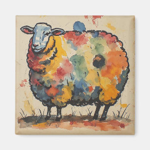 Aimant Peinture de mouton à l'aquarelle ludique