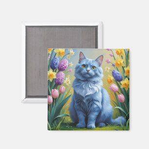 Aimant Peinture de printemps de chats bleu russe