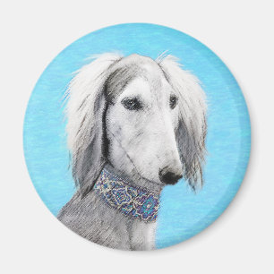 Aimant Peinture de Saluki (Argent) - Joli art original de