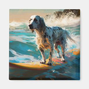 Aimant Peinture de Surf sur la Plage avec Setter Anglais