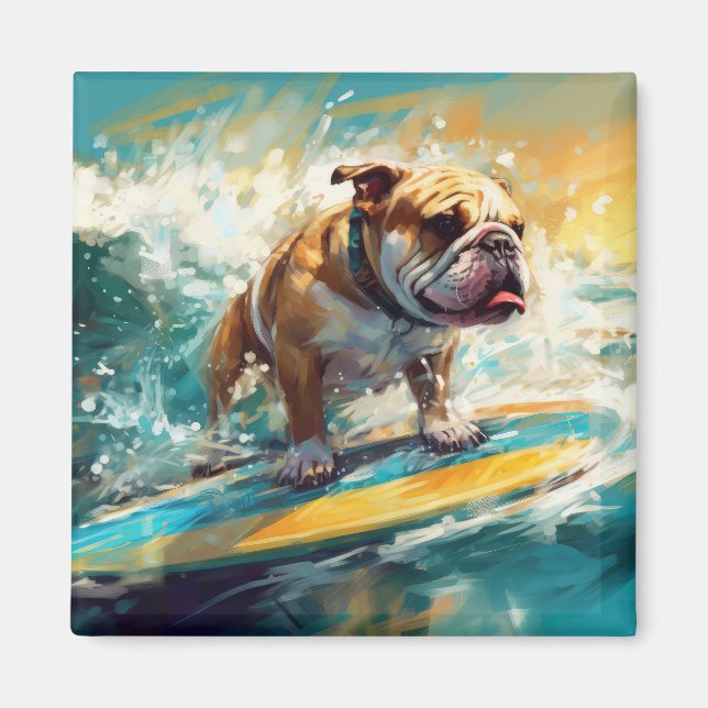 Aimant Peinture de surf sur la plage de Bulldog (Devant)
