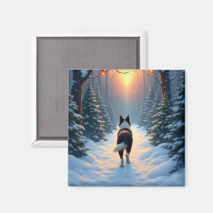 Aimant Peinture de vacances de Border Collie en forêt enn