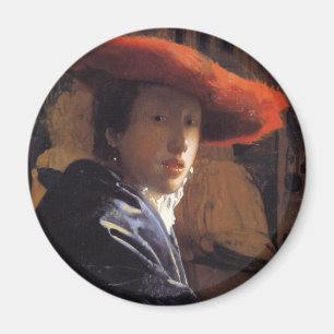 Aimant Peinture de Vermeer - fille avec Red Hat