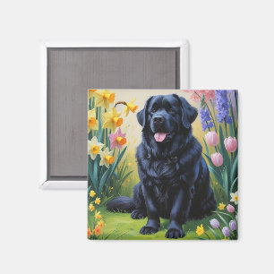 Aimant Peinture des fleurs de printemps des chiens de Ter