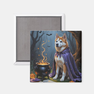Aimant Peinture fantaisiste d'Halloween de chien Akita