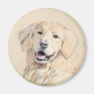 Aimant Peinture Golden Retriever - Joli art original chie