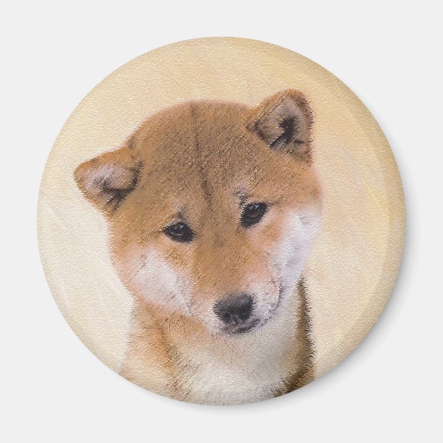 Aimant Peinture Shiba Inu (Rouge) - Art Chien original (Devant)