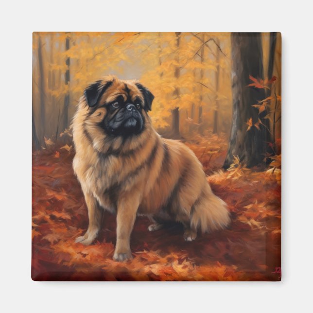 Aimant Pekingese à l'automne Feuilles automne Inspire (Devant)