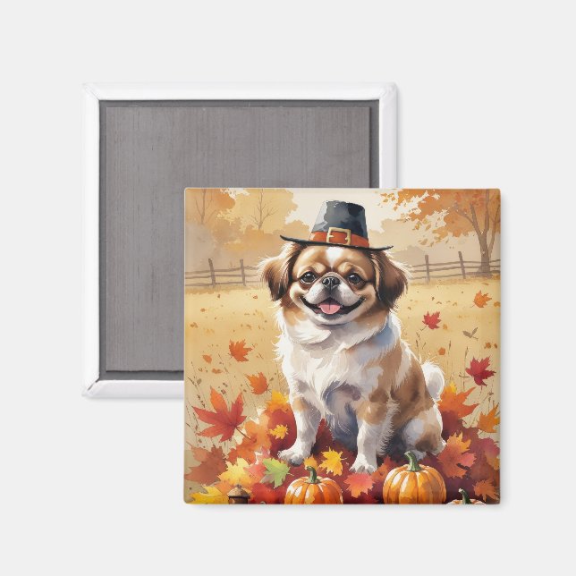 Aimant Pekingese À L'Automne Quitte L'Art Thanksgiving (Recto/Verso)