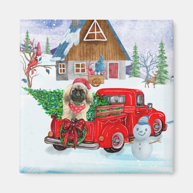 Aimant Pekingese Chien dans la livraison de Noël Camion N (Devant)
