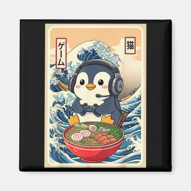 Aimant Penguin Kawaii Japanese Ramen Noodle Retro Gaming  (Devant)