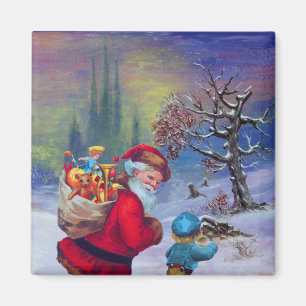 AIMANT PÈRE NOËL AVEC JOUETS ET ENFANT DANS LA NEIGE D'HI
