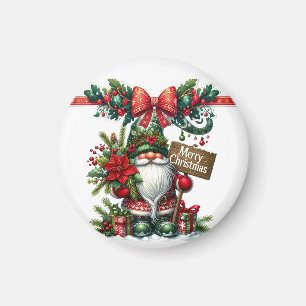 Aimant Père Noël avec Noël Poinsettia
