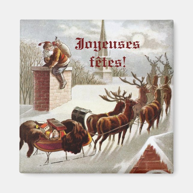 Aimant Père Noël avec traîneau et renne (Devant)
