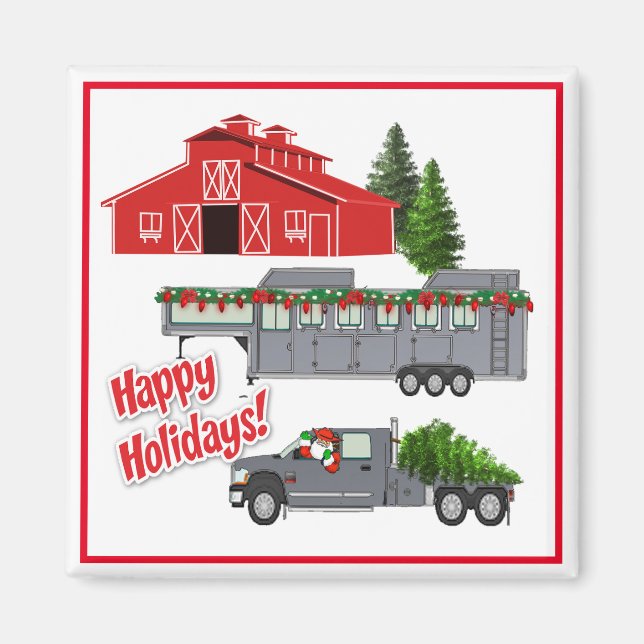 Aimant Père Noël Barn Truck Horse Trailer Noël (Devant)