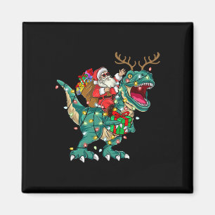 Aimant Père Noël chevauchant un dinosaure T Rex cerfs enf