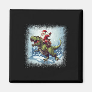 Aimant Père Noël chevauchant un dinosaure T-rex Noël drôl