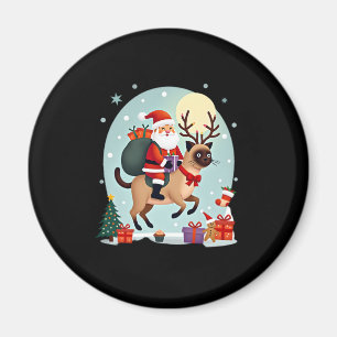 Aimant Père Noël équitation renne Siamese Chat Noël Arbre