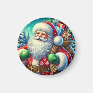 Aimant Père Noël festif tenant un sac de cadeaux