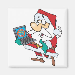 Aimant Père Noël geek technophile avec un ordinateur port