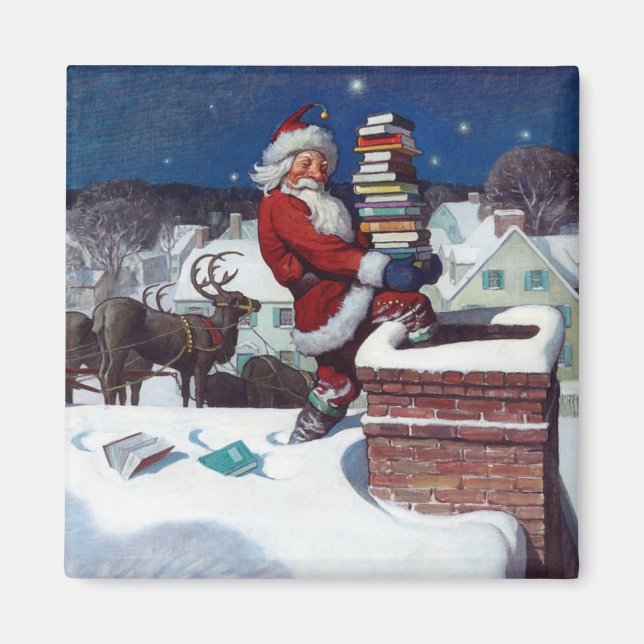 Aimant Père Noël livre une cargaison de livres (Devant)
