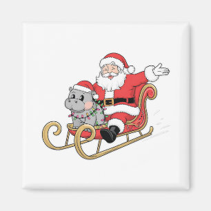 Aimant Père Noël Riding Sleigh avec Moo Deng Baby Hippo