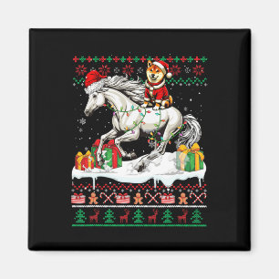 Aimant Père Noël Shiba Inu équitation Cheval Noël Sweat L