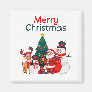 Aimant Père Noël, Snowman Et Reindeer Joyeux Noël