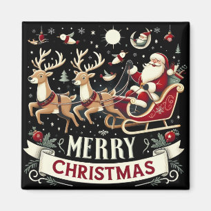Aimant Père Noël vintage et nuit étoilée de Noël avec ren