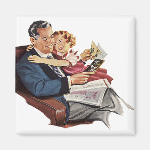 Aimant Père vintage et fille, Bonne Fête des pères !