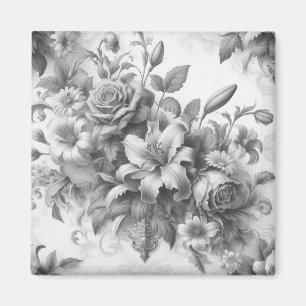 Aimant Perfection florale noire et blanche