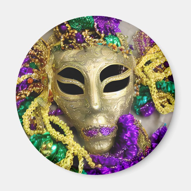 Aimant Perles violettes et or Masquerade Masque Mardi Gra (Devant)