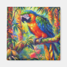 Perroquet Tropical Impressionniste Bleu Vert
